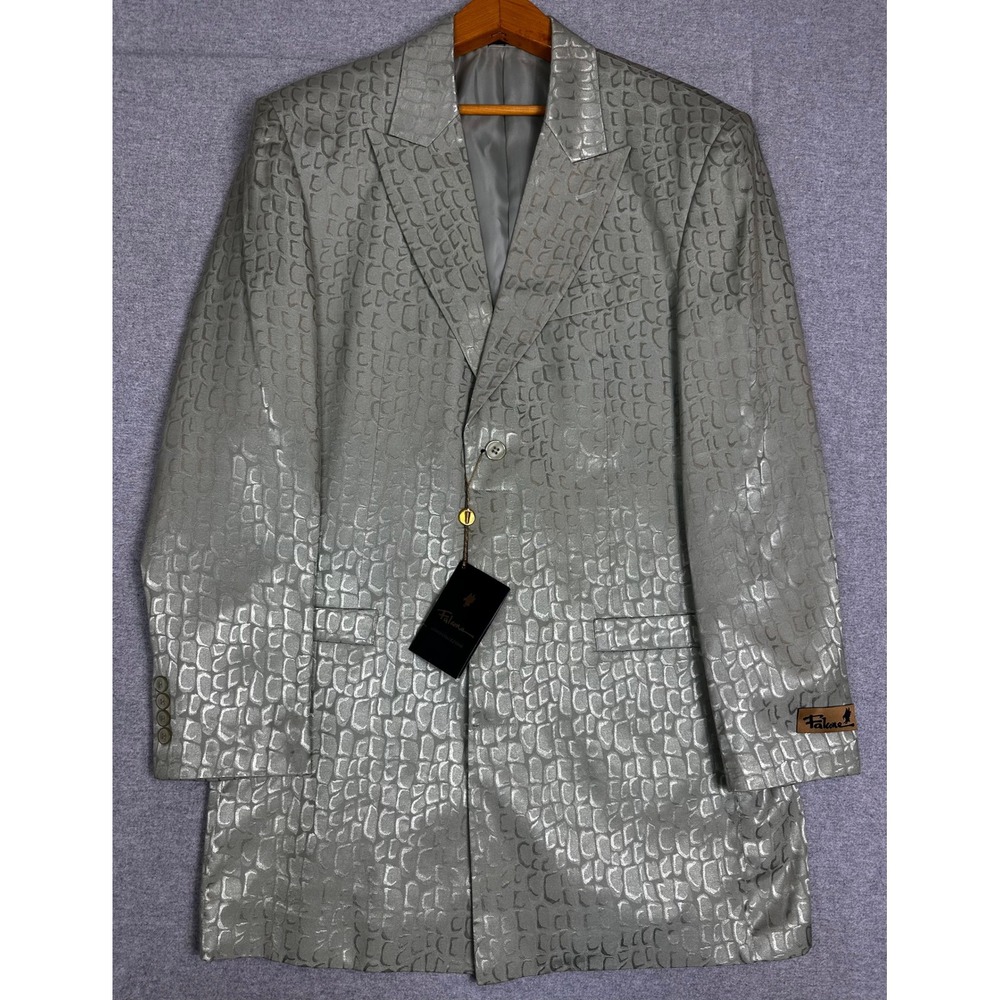 NEW Falcone Suit 40L W33 Unhemmed Sage Green Metallic Crocodile Print
